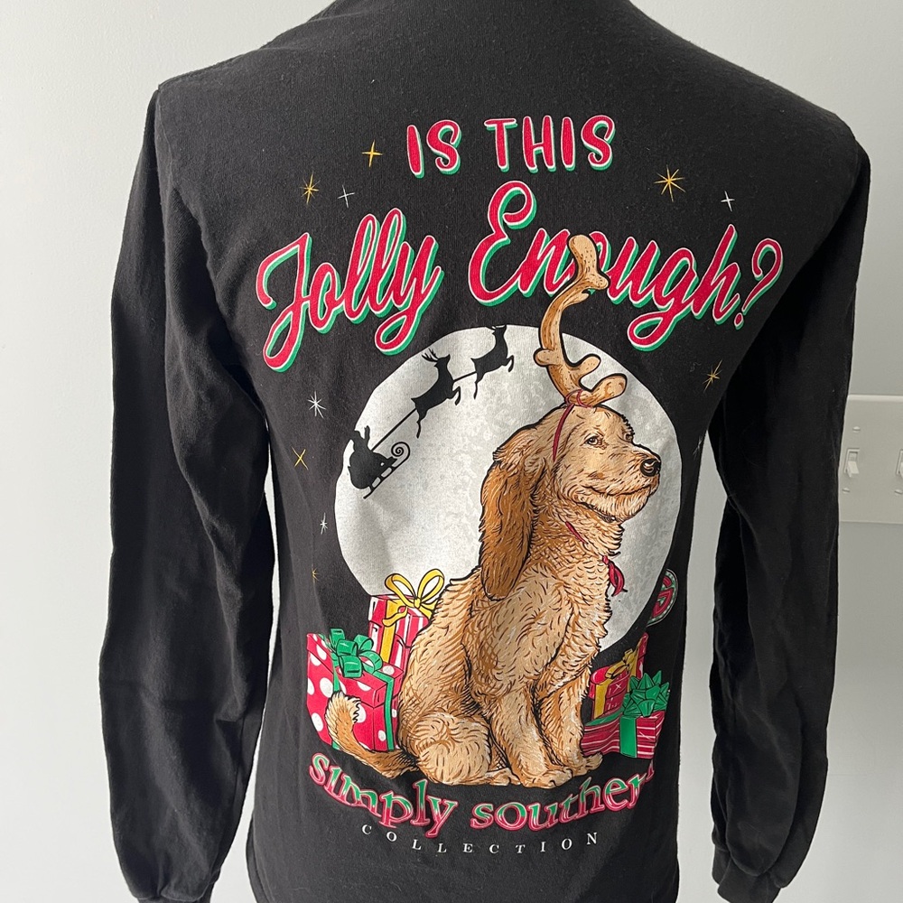 Simply Southern Is This Jolly Enough Reindeer Dog Long Sleeve Tee size s…